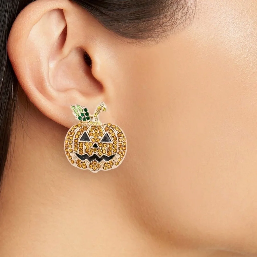 BaubleBar rhinestone Jack-o’-lantern large post earrings NEW
